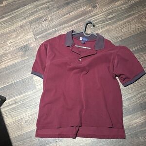 Men's Burgundy Polo Shirt with Striped Collar